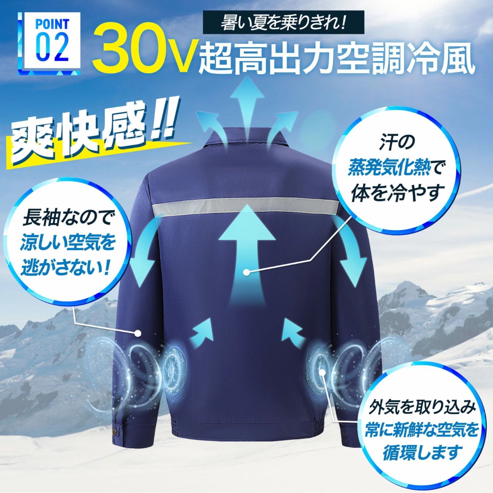 2196 空調ウェア ブルー 2XL 3XL ファン付き 作業服 冷却服 空調作業服