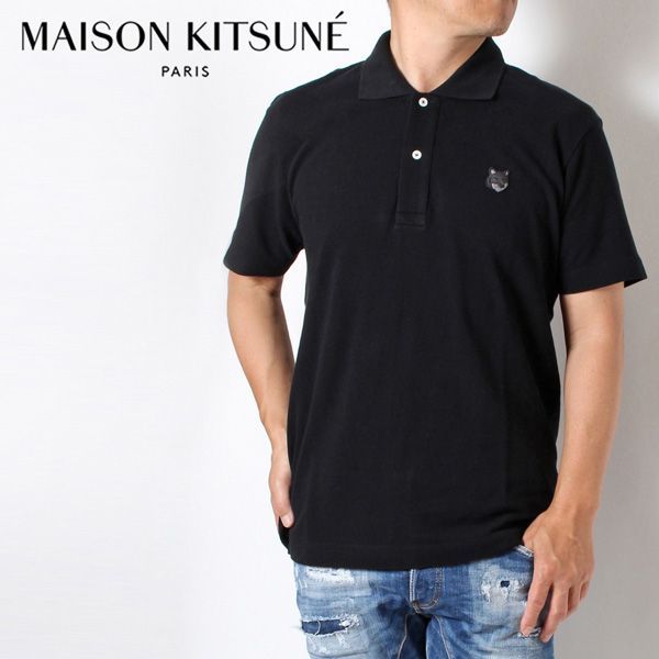 24SSモデル メゾン キツネ MAISON KITSUNE  ボールド フォックスヘッド パッチ 鹿の子ポロシャツ【BLACK】 MM00210KJ7010  P199/【2024SS】m-tops