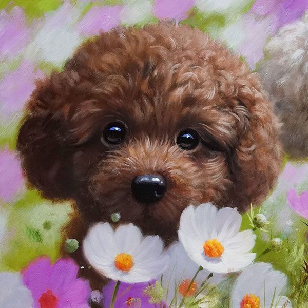 油絵　ちえ　花冠のかわいいトイプードル 油絵 ちえ 花冠のかわいいトイプードル 油絵 ちえ様専用 花冠の
