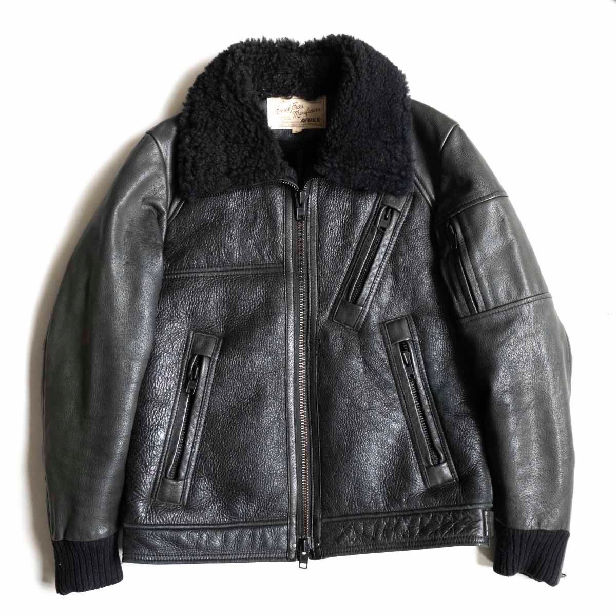 美品】AVIREX【ムートンコンビライダース】L ブラック レザー 