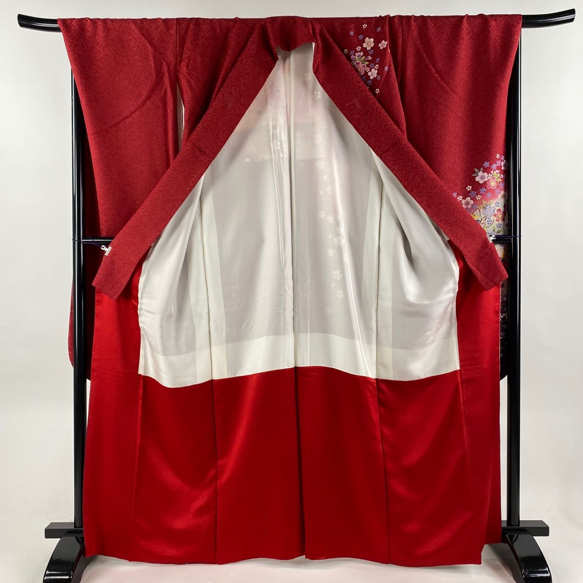 振袖 身丈166cm 裄丈70.5cm L 袷 桜 鈴 金通し 金彩 赤 正絹 逸品  