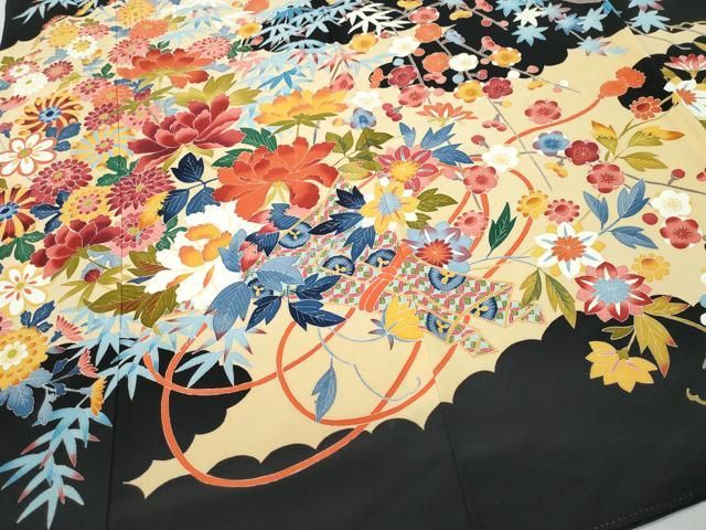 平和屋着物○本加賀友禅作家 押田正義 黒留袖 草花文 正絹 逸品