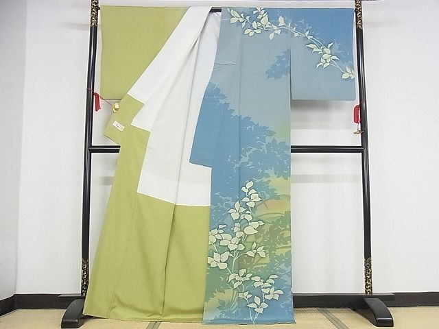 平和屋着物●京の匠日展作家　丹下雄介　訪問着　枝葉文　暈し染め　金彩　正絹　逸品　DAAV3384du 平和屋着物○京の匠日展作家 丹下雄介 訪問着 枝葉文