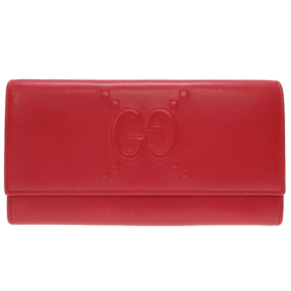 新品同様 2つ折り GGエンボス 453390 長財布 レザー/レザー レッド