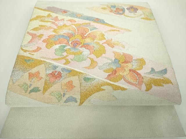 平和屋着物○西陣 川島織物 本金 爪掻き本綴れ 八寸名古屋帯 更紗花文  