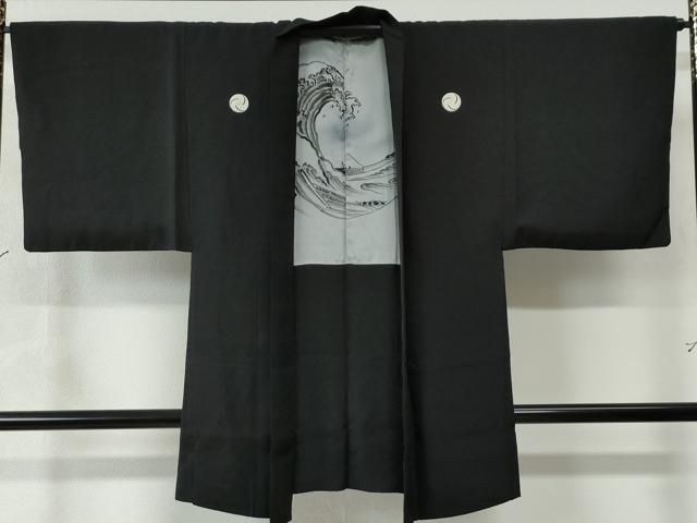 平和屋着物＃羽織 総刺繍 枝花文 黒地 正絹 逸品 CAAT5660id