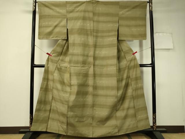 平和屋着物▽上質な紬 横段文 正絹 逸品 未使用 CAAT7552vp