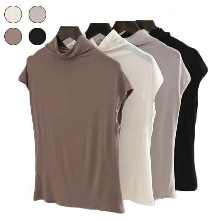 カットソー レディース ノースリーブ Tシャツ タンクトップ ハイネック タートルネック 無地 薄手 ストレッチ 伸縮性 ベーシック 定番 重ね着 レイヤード お洒落 ストレッチ 無地 ハイネック 春夏用 レディース ノースリーブ T