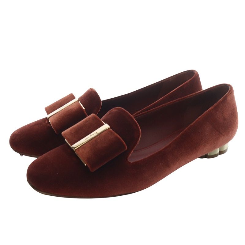 サルヴァトーレフェラガモ Salvatore Ferragamo ベロア ヴァラリボン パンプス 6D エンジ