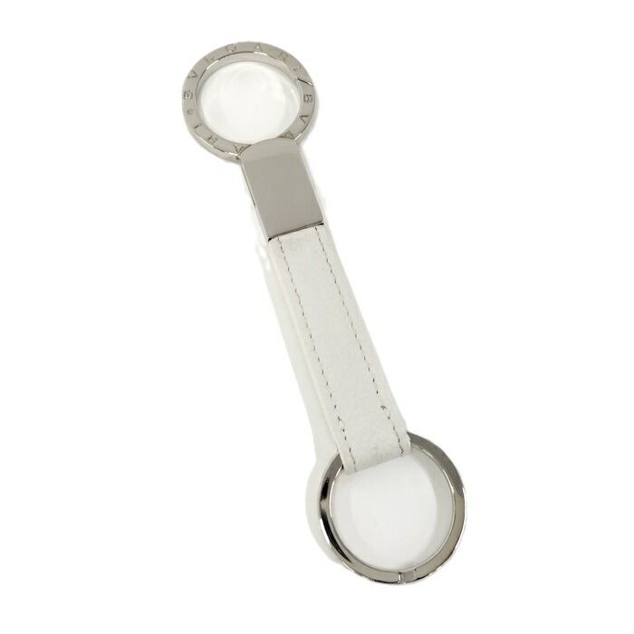 BVLGARI ブルガリブルガリ Wキーリング キーホルダー レザー ホワイト