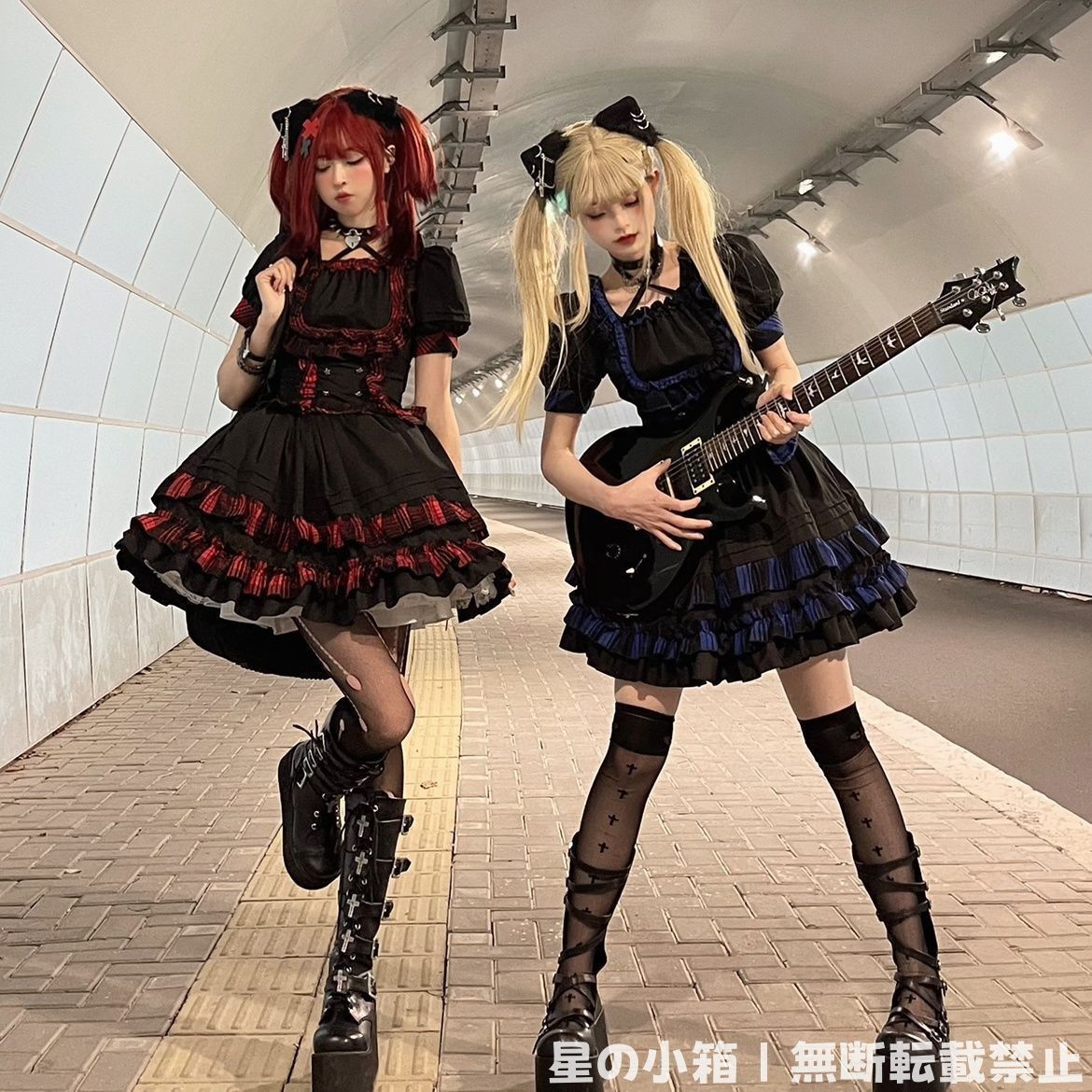 新品未使用 2024年新作 ロリータ風 パンクゴスロリ 分体式 セットアップ 黒と青 赤 黒 メイド風 クラシックワンピース ゴスロリドレス 高品質 パーティー仮装 イベント衣装