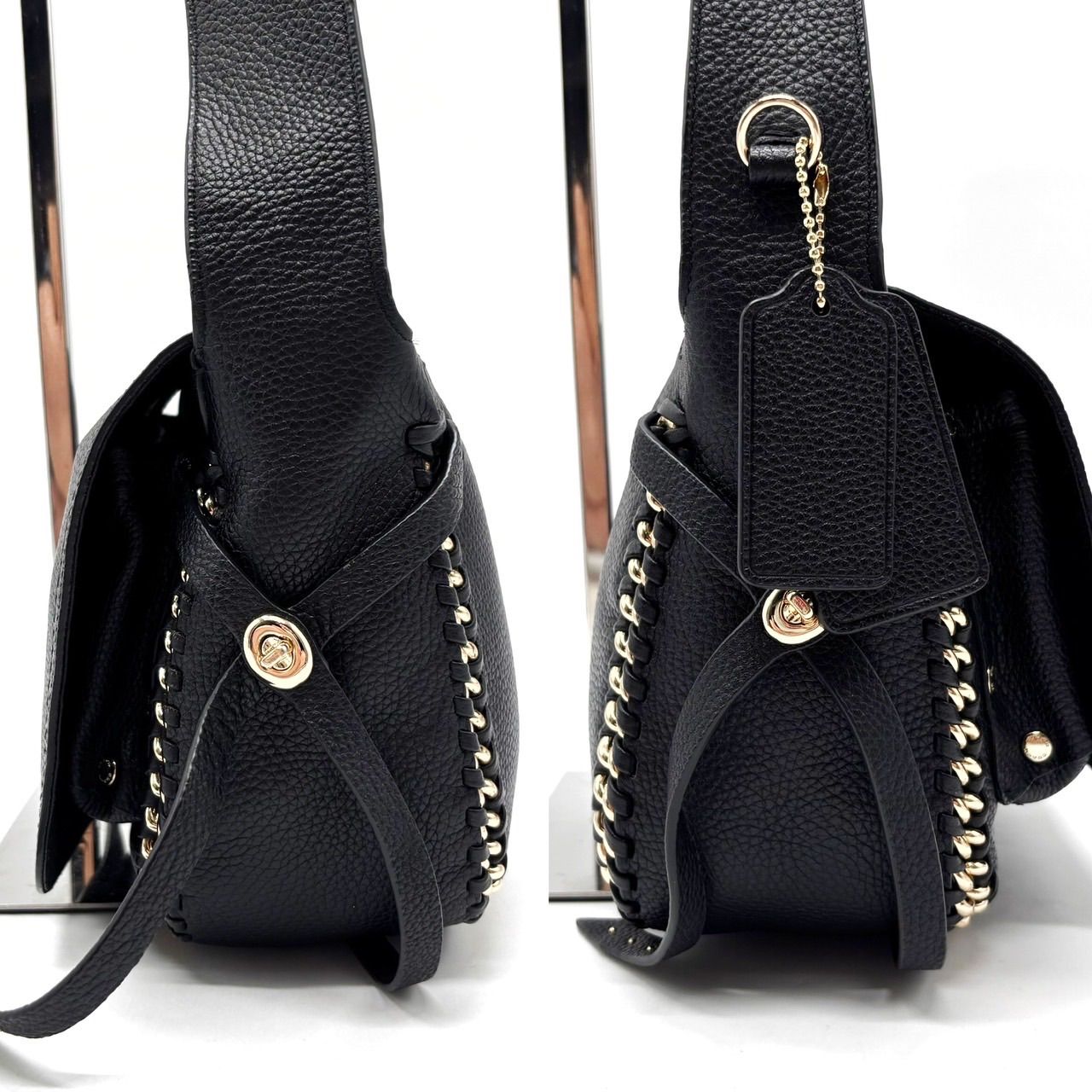 美品✨　coach コーチ　ショルダーバッグ　オールレザー　ロゴ　ブラック ✨美品✨ COACH コーチ ロゴモチーフ ショルダーバッグ フラップ