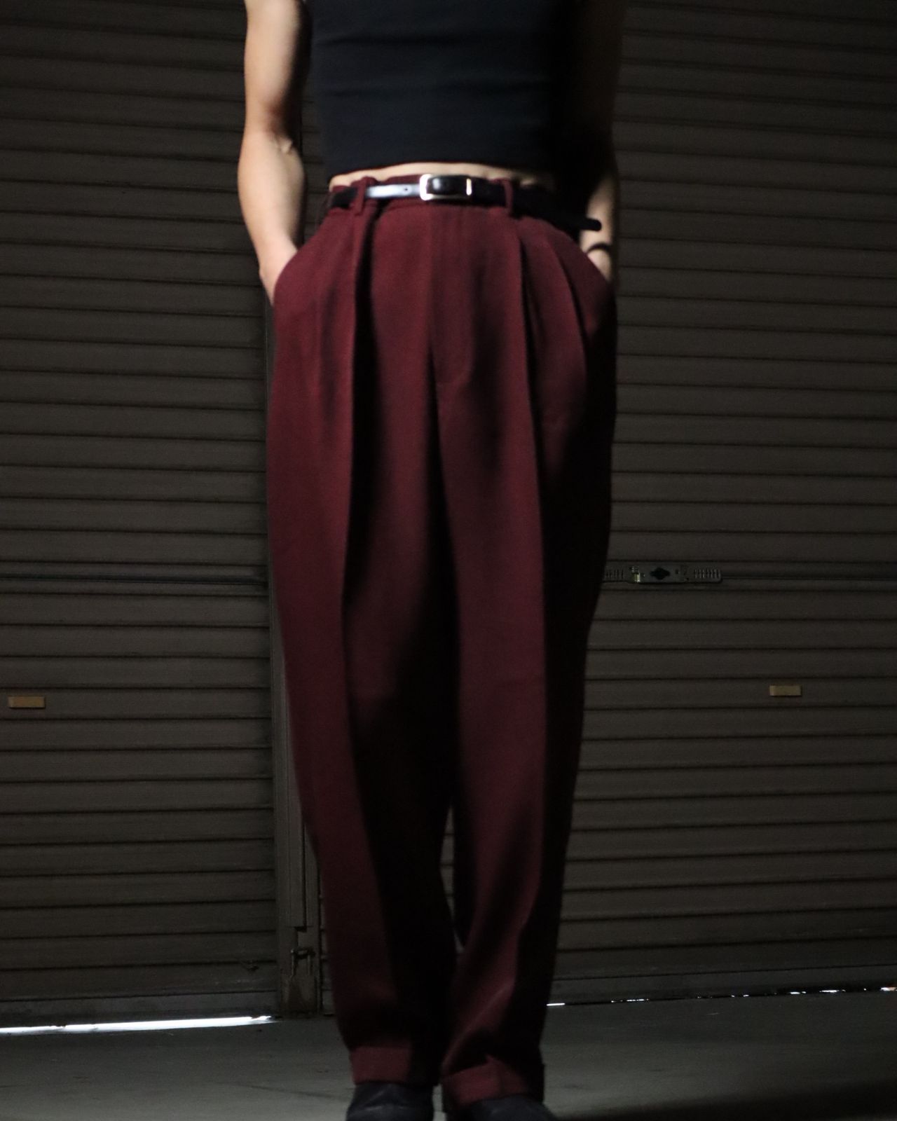 dead stock 2tuck wide slacks burgundy × black melange デッドストック 2タック ワイド スラックス バーガンディー × ブラック メランジ 霜降り調 W34
