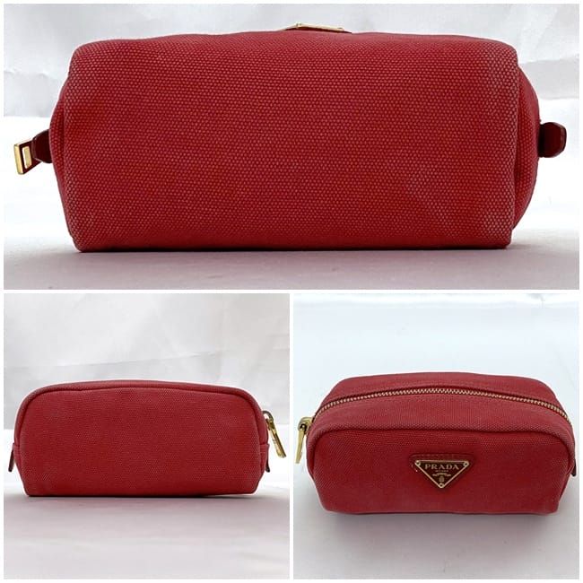 Prada Red Canvas Leather Small Pouch AB Condition Authentic