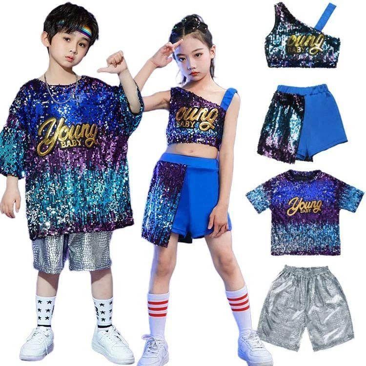 キッズダンス衣装 スパンコール セットアップ ヒップホップ へそ出し トップス パンツ ガールズ ジャズダンス HIPHOP 女の子 男の子 上下  2点セット 応援団 HI メルカリ