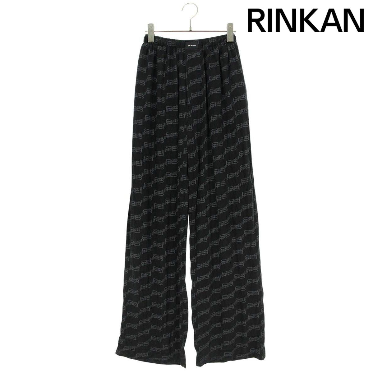 バレンシアガ 659026 TML35 ロゴ総柄シルクロングパンツ レディース 34