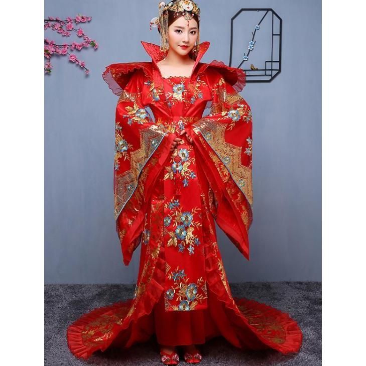 中国古代宮廷衣装 振袖プリーツ引き裾ロング唐装漢服