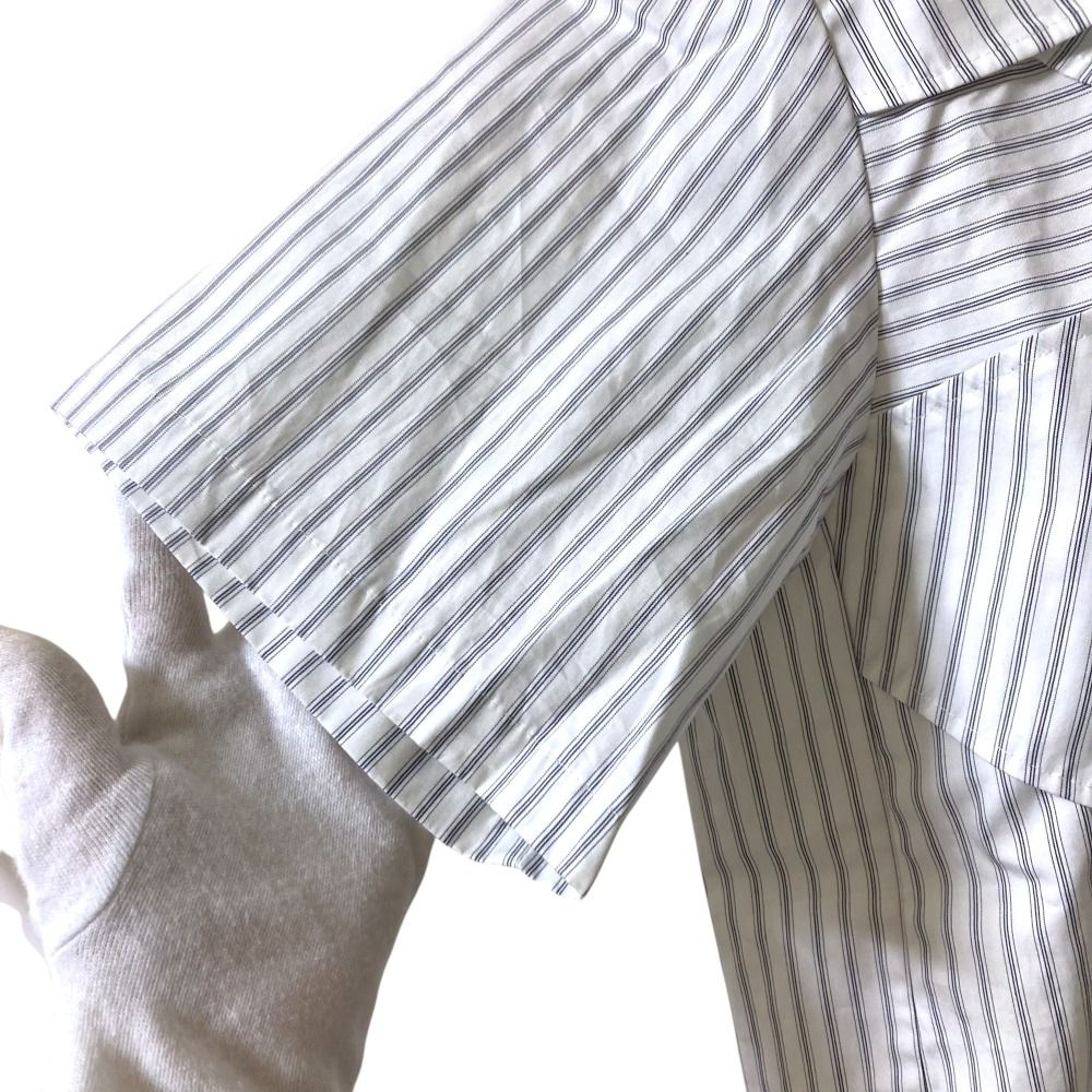 23 AW ENFOLD エンフォルド FRONT WING SHIRT ストライプ シャツ 0360 サイズ38 ホワイト レディース 古着 モックネック フィット感
