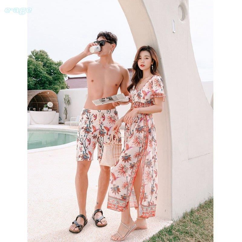 2906-水着ペア ペアルック カップル水着 レディース メンズ 花柄 パッド付き メンズ水着 男性用 ビーチパンツ サーフパンツ みずぎ ミ 2906-水着ペア ペアルック カップル水着 レディース メンズ 花柄