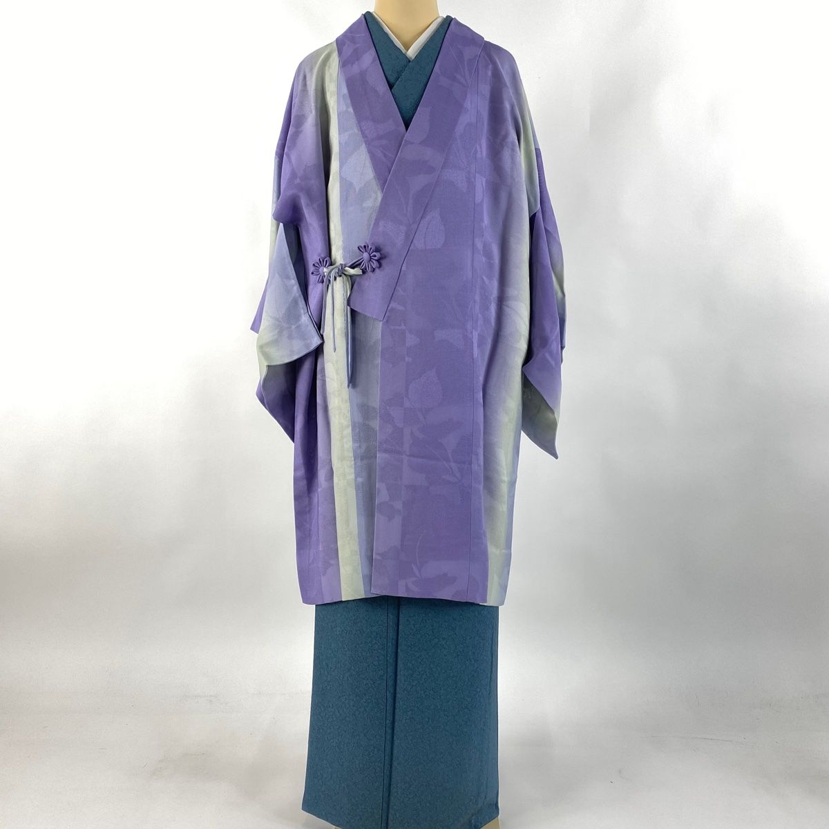 道中着 身丈98.5cm 裄丈68cm L 和装コート 着物衿 地紋 ぼかし 紫 正絹