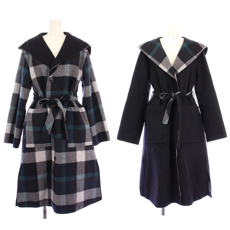 美品✨クレストブリッジチェックダブルフェイスロングコート　ネイビー　ブルー ブルーレーベルクレストブリッジ BLUE LABEL CRESTBRIDGE