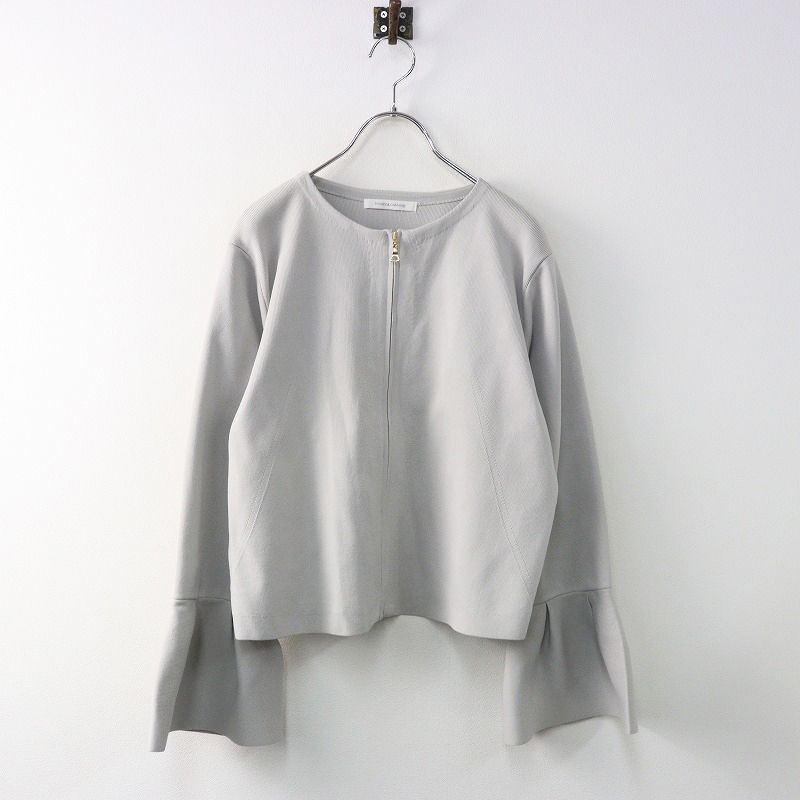 定価2.9万 2023AW ピンキー＆ダイアン PINKY & DIANNE ノーカラーニットジャケット 38/グレー ジップ ベルスリーブ【2400014279542】 定価2.9万 2023AW ピンキー＆ダイアン PINKY & DIANNE ノー