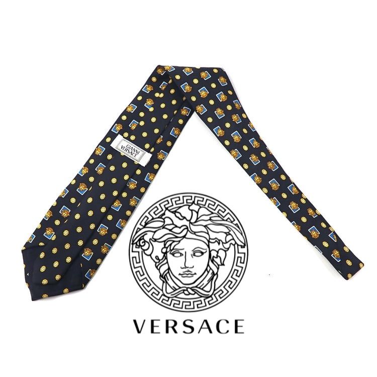 GIANNI VERSACE ネクタイ ネイビー 総柄 メデューサ イタリア製 シルク