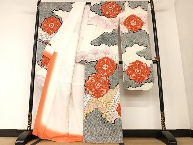平和屋着物○長襦袢 無双仕立て 流水花文 金彩 正絹 逸品 AAAY4715ck