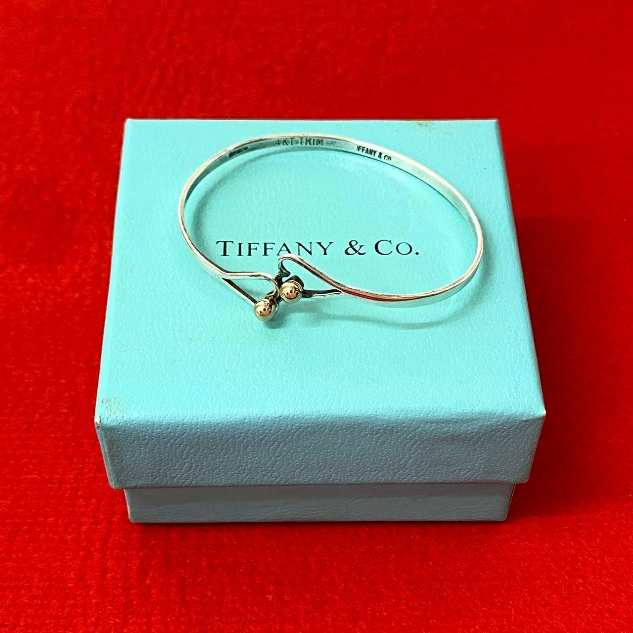 TIFFANY-Co. ティファニー フック-アイ ダブルハート バングル K18 シルバー925 ブレスレット シルバー ゴールド 962-2