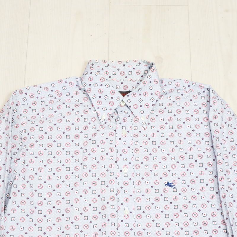 ETRO エトロ 総柄 コットン 長袖メンズシャツ 42 ネイビー M10-k057