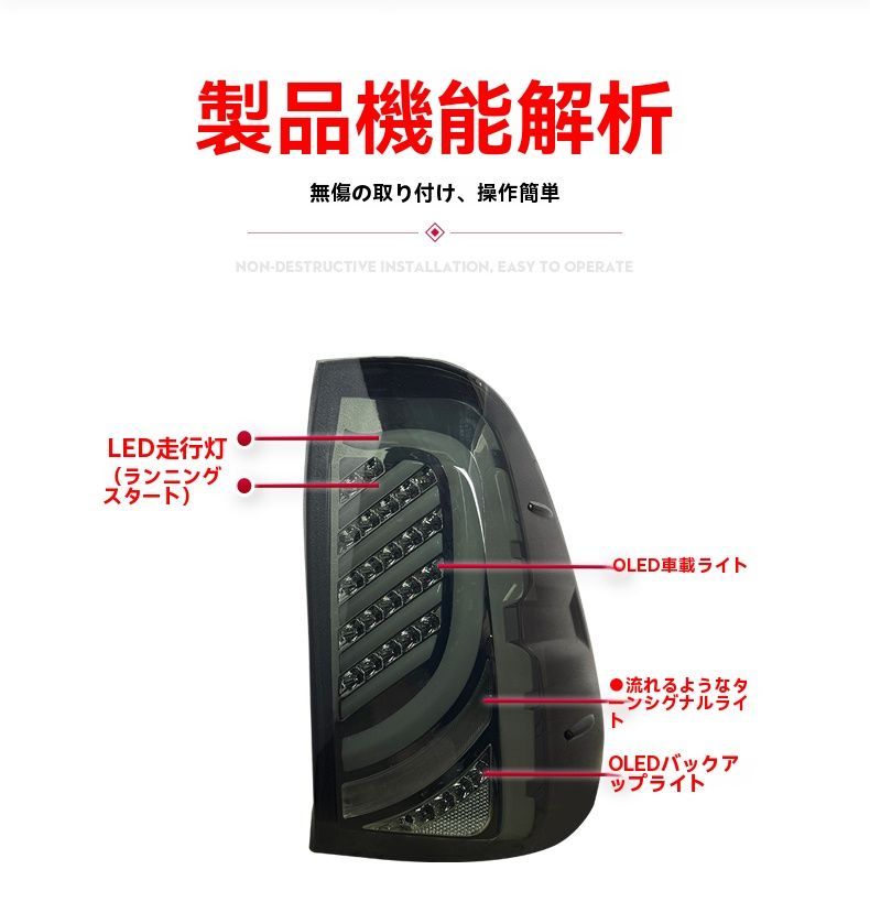トヨタ ハイラックス HILUX Revo 2015-2025 LEDテールランプ 左右セット 流れるウインカー 高輝度ブレーキ灯 バックランプ ドレスアップ効果抜群 FFCRYSTALESIA_COM