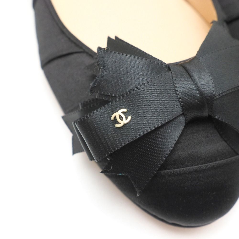 CHANEL★レザー切替し メタルココマーク リボン パンプス(37) CHANEL☆レザー切替し メタルココマーク リボン パンプス(37