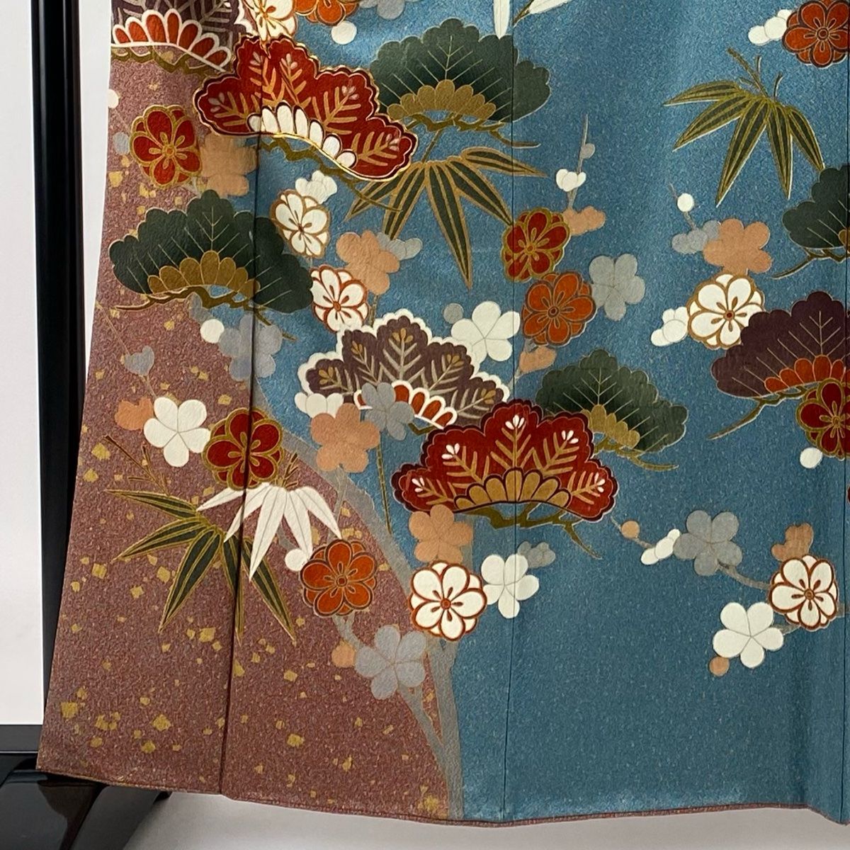 バイセル 着物 名品 付下げ 薄茶色 枝垂桜 鼓 蝶 絞り 金糸 金彩 銀彩 正絹 袷 162cm Mサイズ ☆☆☆☆