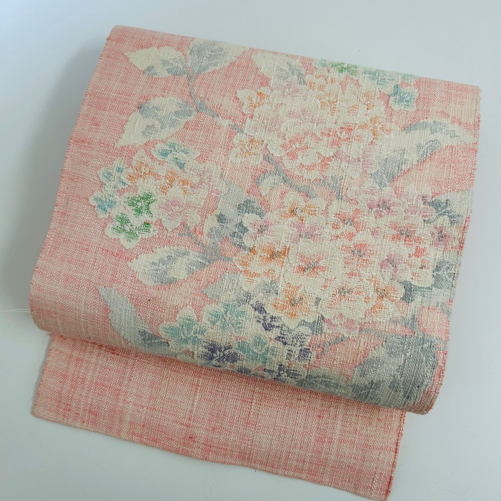 名古屋帯 真綿帯 大柄の花柄 織り出し 八寸 正絹 着物 MA-067 - メルカリ