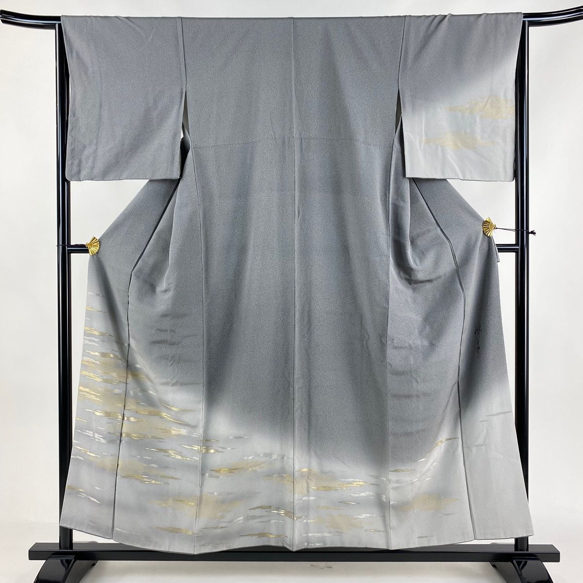訪問着 身丈154.5cm 裄丈65cm M 袷 落款 霞 金銀糸 金彩 灰色 正絹 秀品