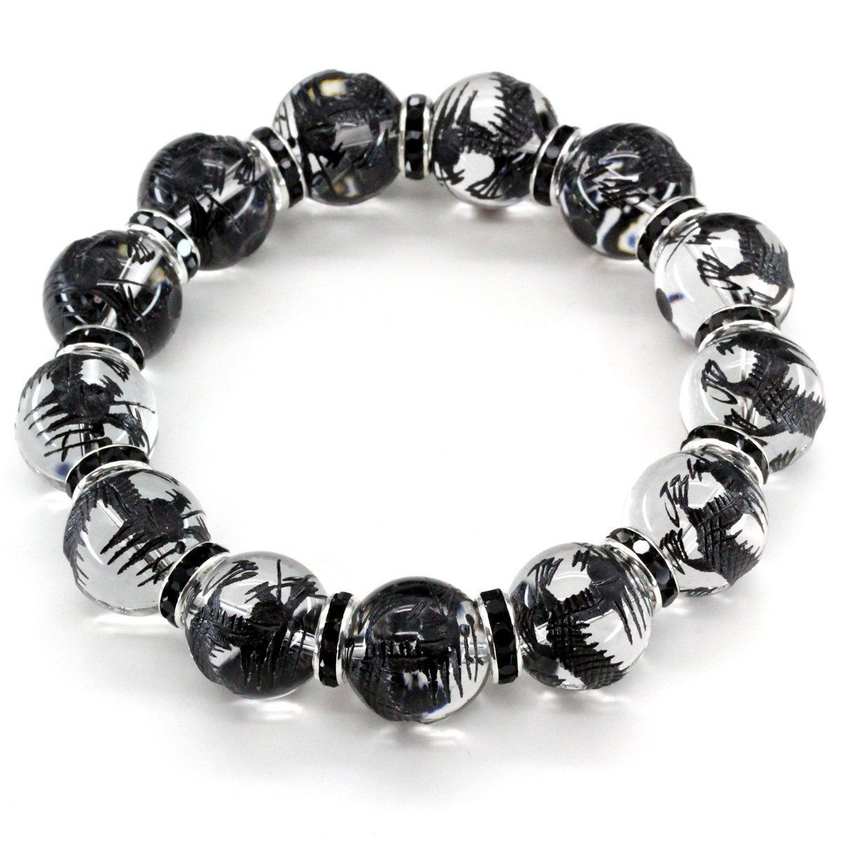 石輝 黒彫り五本爪皇帝龍水晶16mmブラックロンデル数珠ブレスレット パワーストーン b338