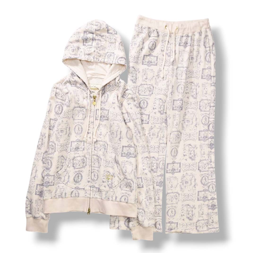 定番 ジェラートピケ ジェラピケ gelato pique アニマル プリント デザイン スウェット トレーナー ルーム ウェア セットアップ 上下 裏地 パイル F 総柄 ライトベージュ 部屋着 カジュアル レディース ♪