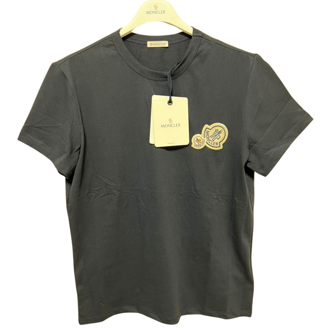 新品未使用タグ付き☆MONCLER ダブルワッペンロゴ Tシャツ 紺 S