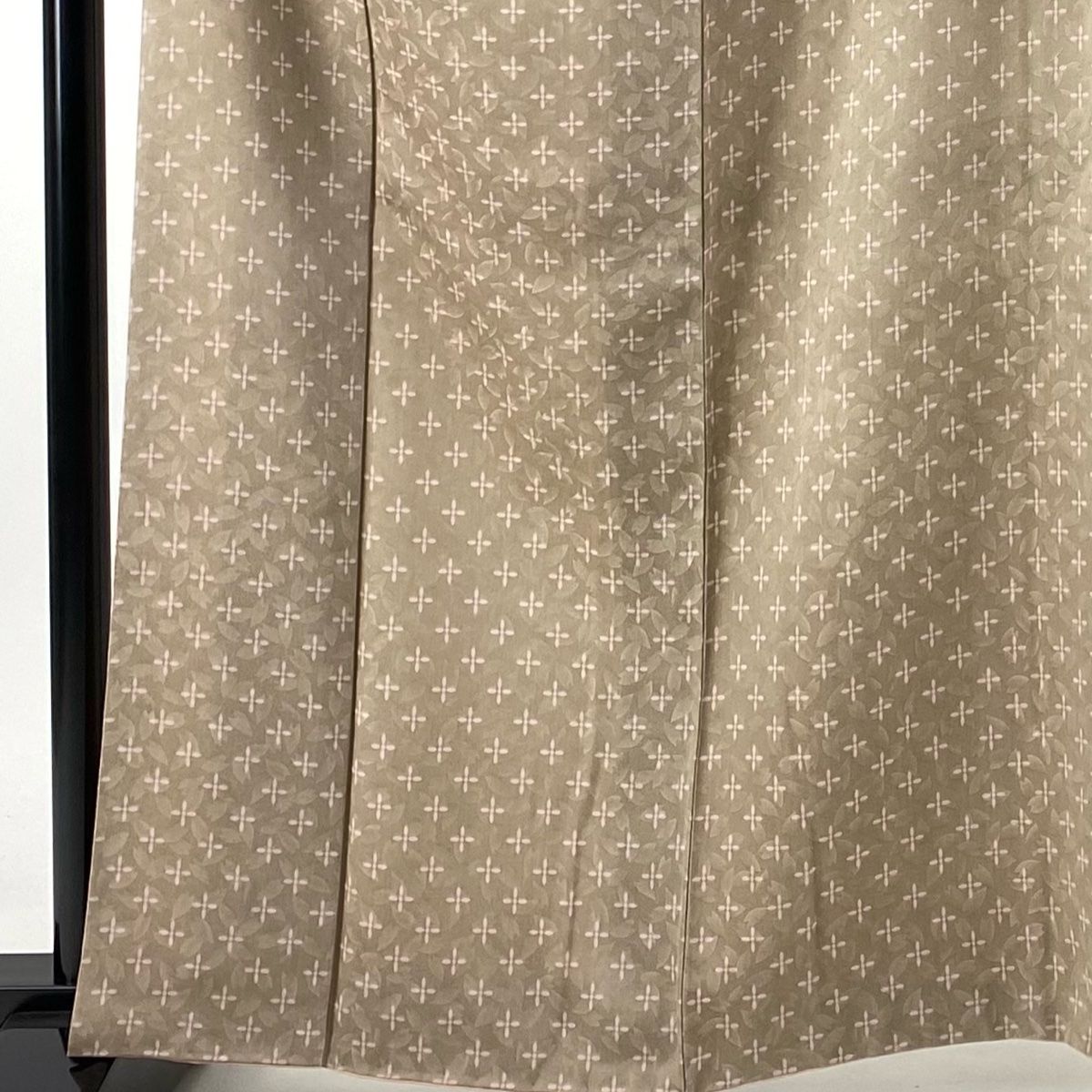 小紋 身丈162.5cm 裄丈67.5cm L 袷 名古屋帯セット 花 地紋 灰茶 正絹  