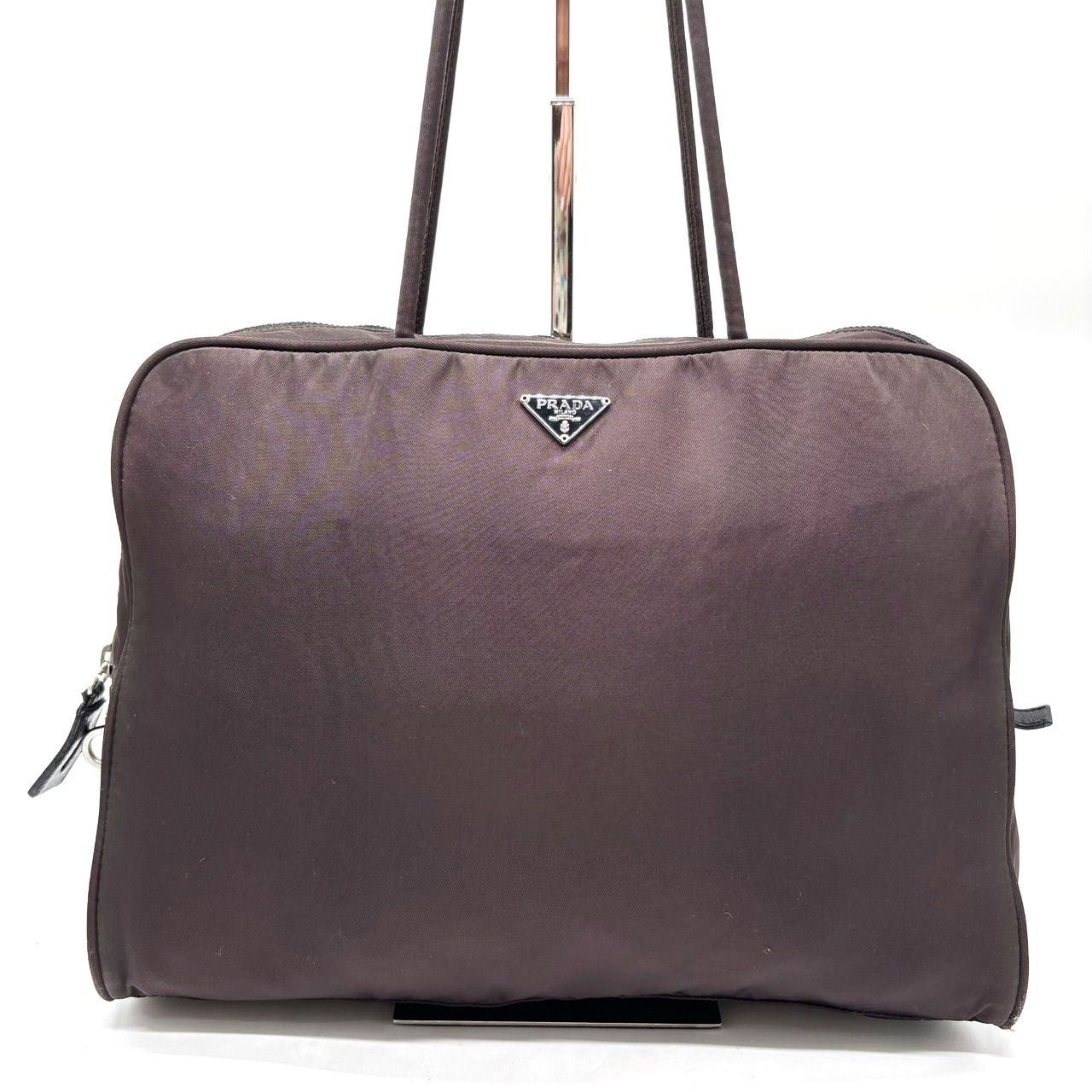 良品】 PRADA プラダ トートバッグ ハンドバッグ ジッパー 三角ロゴ 