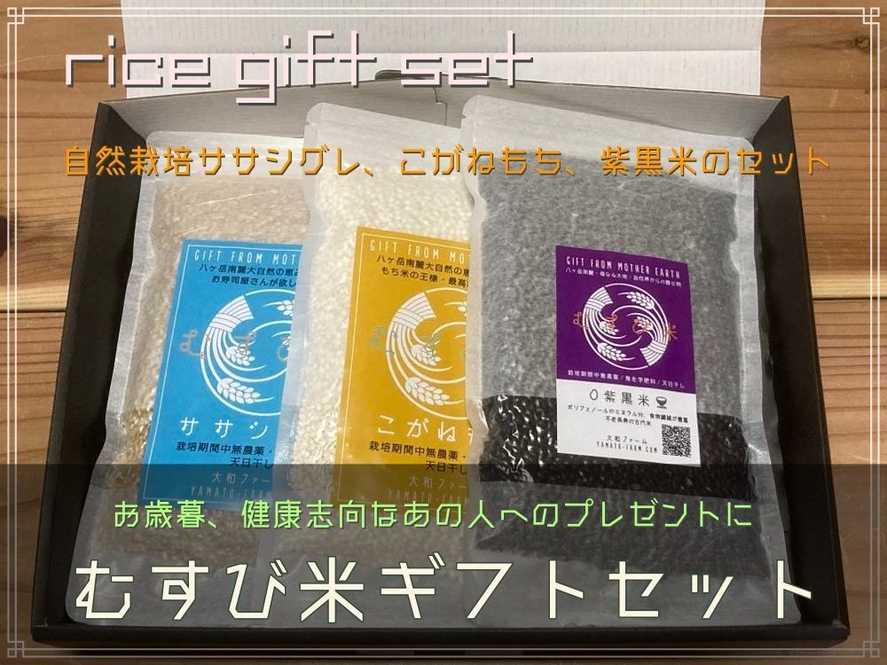 むすび米GIFTセットB（ササシグレ玄米×こがねもち白米+紫黒米）-0