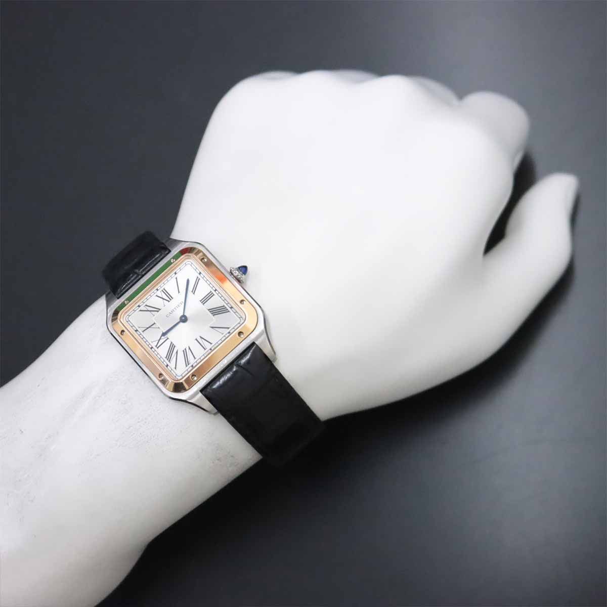 カルティエ Cartier サントスデュモン XL コンビ W2SA0017 メンズ 腕時計 シルバー PG 手巻き ウォッチ Santos Dumont 90243129