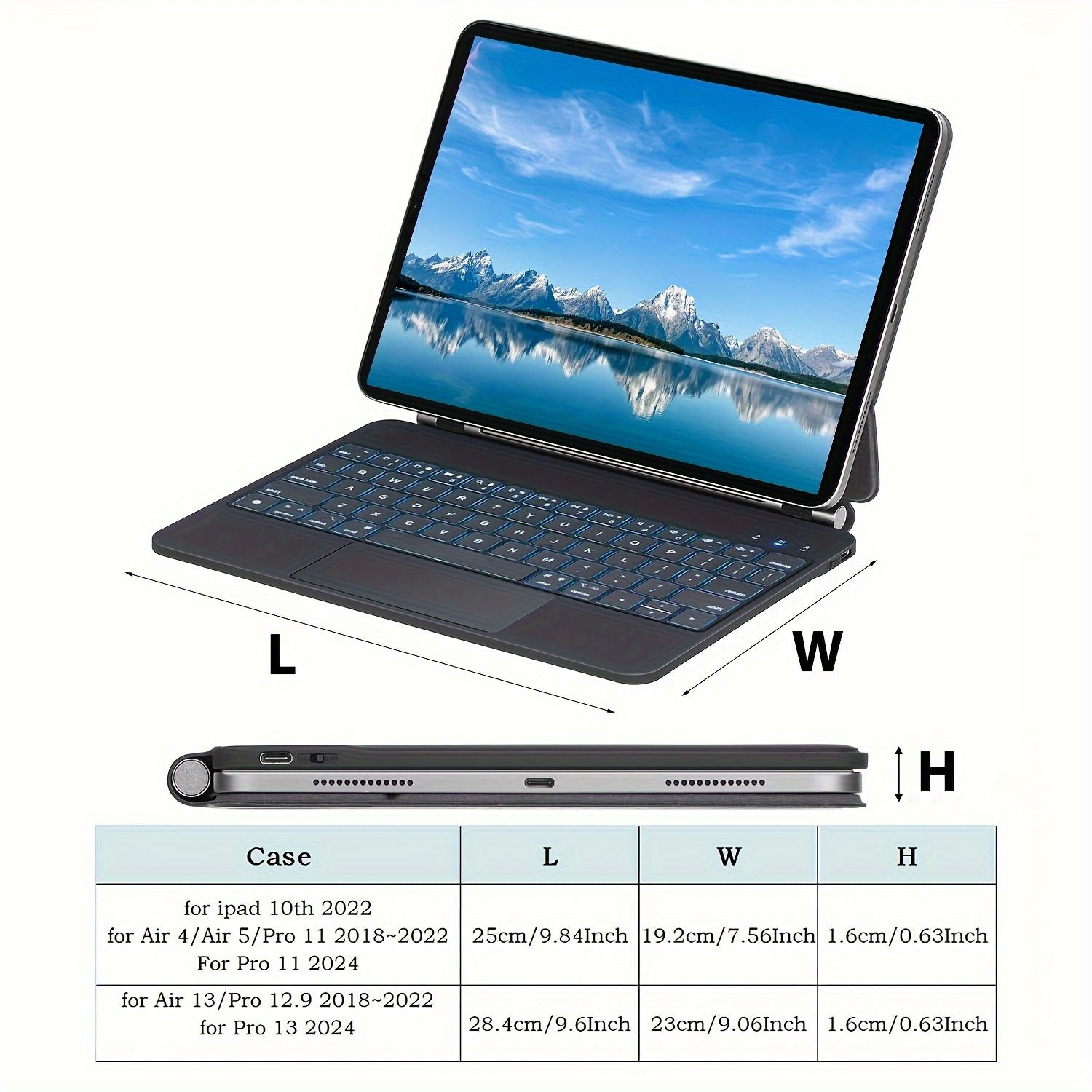 iPad用キーボードケース 磁気スタンド マルチタッチトラックパッド 7色バックライト 薄型軽量