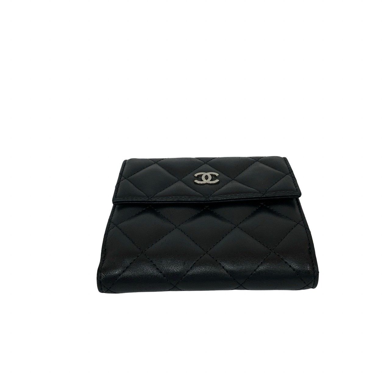 【美品】CHANEL シャネル マトラッセ ココマーク ニつ折り財布 ラムスキン CHANEL シャネル マトラッセ ココマーク 2つ折財布 スモール