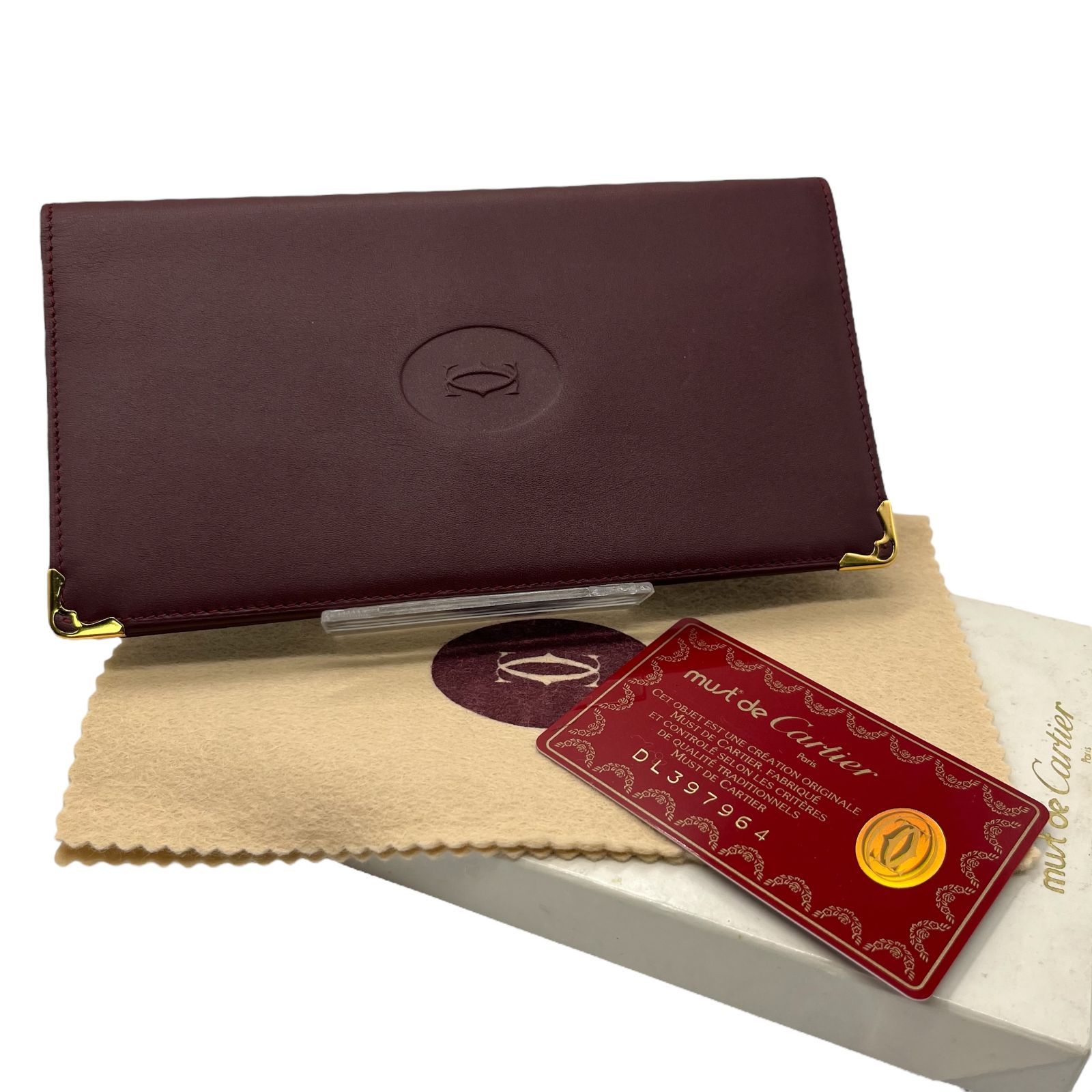 Cartier マネークリップ 二つ折り マストライン ビンテージ ボルドー Cartier マネークリップ 二つ折り マストライン ビンテージ