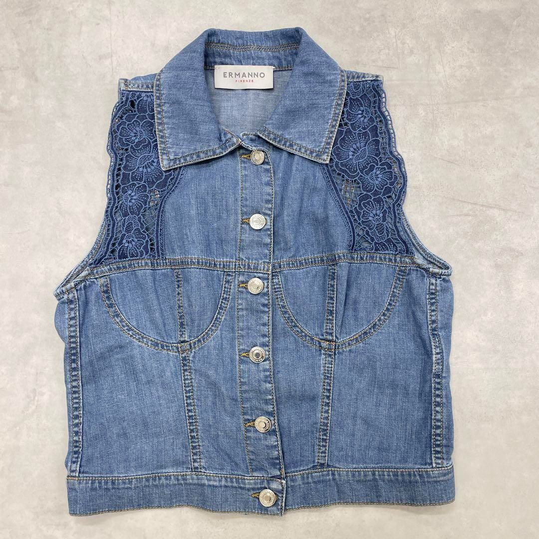 ERMANNO FIRENZE エルマンノフィレンツェ 2025 デニムビスチェ ベスト レース ノースリーブ 38 コットン