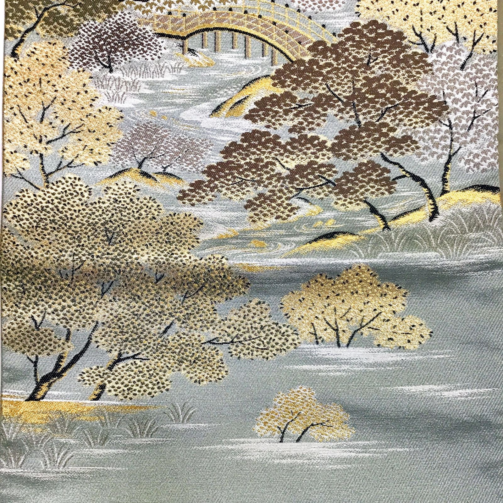 正絹・袋帯・緑グレー地・金・自然・No.200701-0916・梱包サイズ60