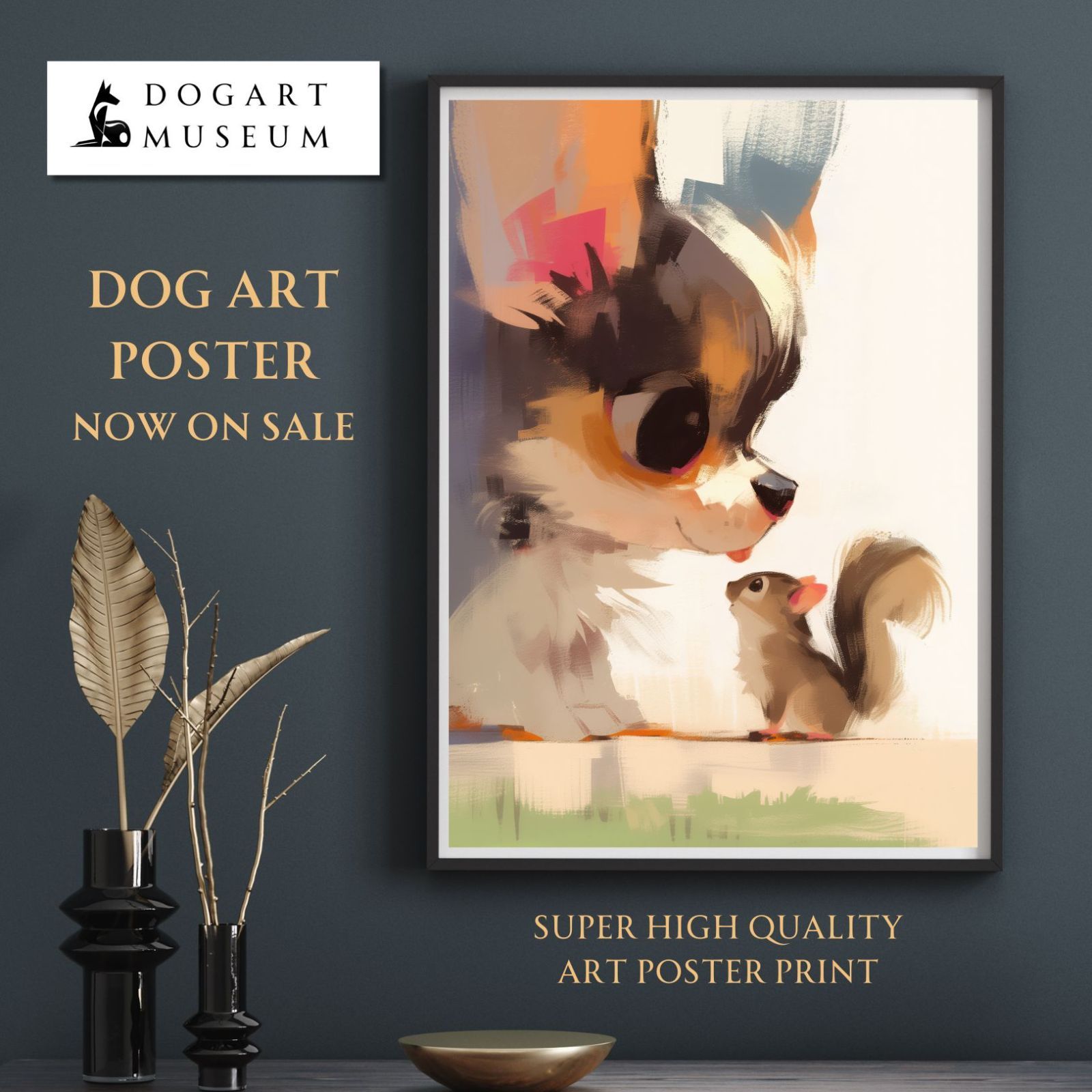 【栗鼠犬戯舞 - チワワ犬の子犬 No.3】ブラックタン・リス・紅葉・秋・子犬・ペットロス・うちの子記念日・アートポスター・犬の絵・犬のイラスト