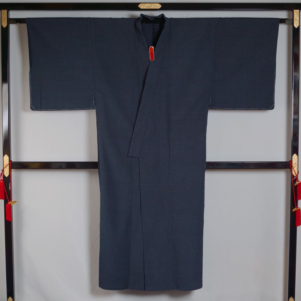平和屋着物▽男性 本塩沢 単衣 110亀甲 総詰め 正絹 逸品