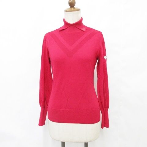 デサント DESCENTE GOLF LUXE COLLECTION ゴルフ スポーツウエア ニット セーター 長袖 タートルネック ビジュー 赤 レッド M